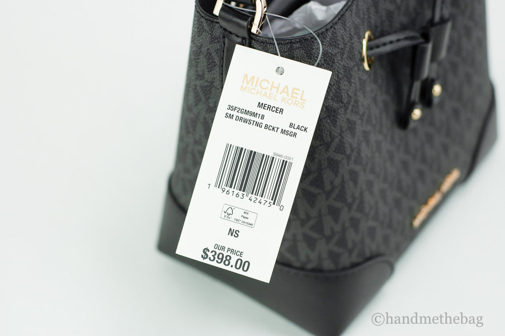 Michael Kors Mercer Small Black Signature Bucket Crossbody Bag